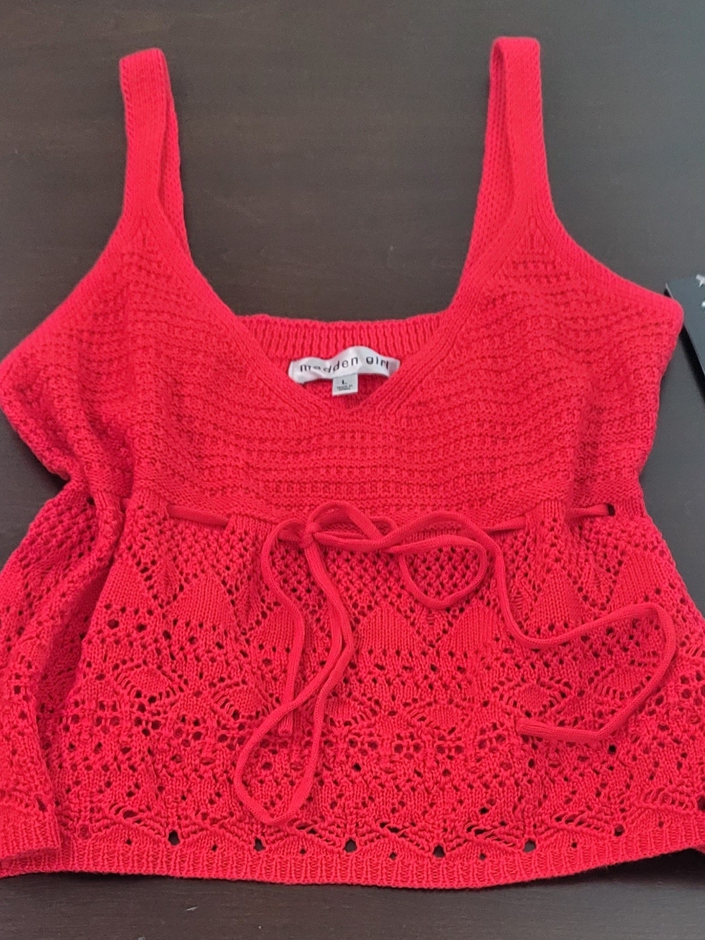 Madden Girl Bright Red Crochet Tie-Waist Tank